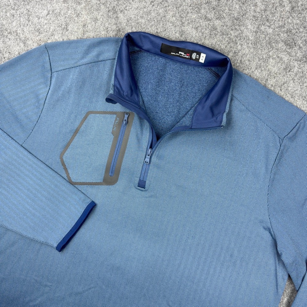RLX Ralph Lauren Golf Pullover Mens XXL Blue Herringbone Quarter Zip Stretch Big